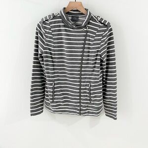 Market & Spruce Knit Moto Jacket Gray Stripe Size Large